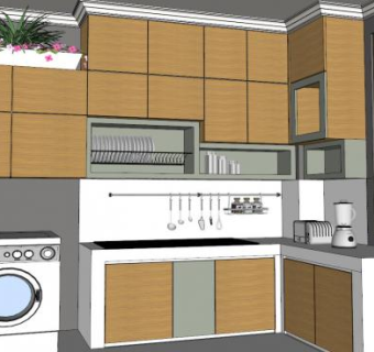 现代小型转角厨房SU模型下载_sketchup草图大师SKP模型