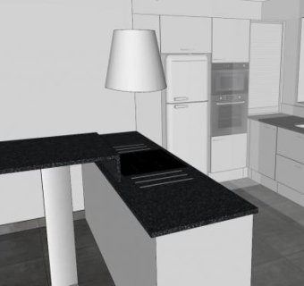 米歇尔白色厨房SU模型下载_sketchup草图大师SKP模型