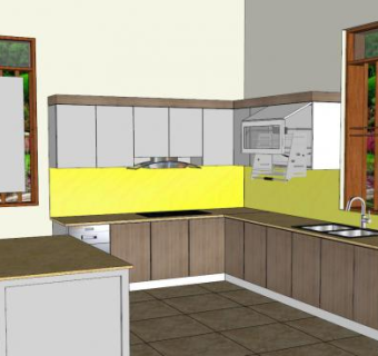 朴素室内U型厨房SU模型下载_sketchup草图大师SKP模型