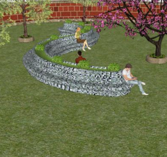 观景公园草坪S型石椅SU模型下载_sketchup草图大师SKP模型