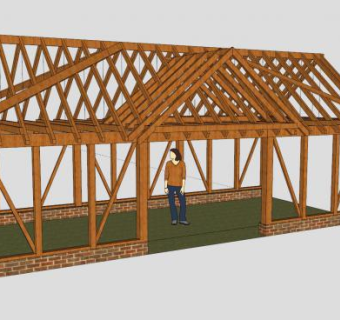 现代木构架仿古凉亭SU模型下载_sketchup草图大师SKP模型
