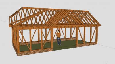 现代木构架仿古凉亭SU模型下载_sketchup草图大师SKP模型