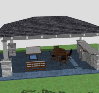 现代户外厨柜凉亭SU模型下载_sketchup草图大师SKP模型