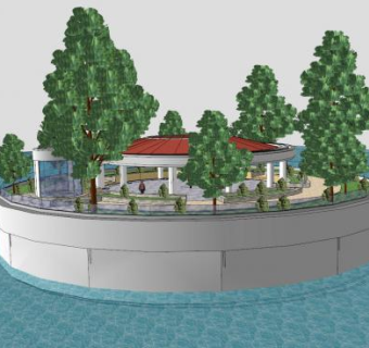 现代圆形观景亭庭院SU模型下载_sketchup草图大师SKP模型