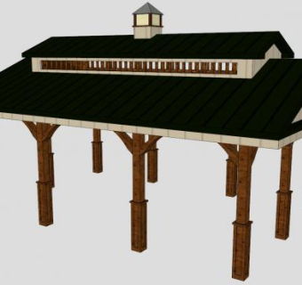 现代木柱亭子SU模型下载_sketchup草图大师SKP模型