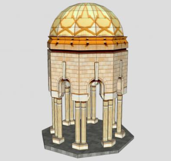 复古圆顶石柱凉亭SU模型下载_sketchup草图大师SKP模型