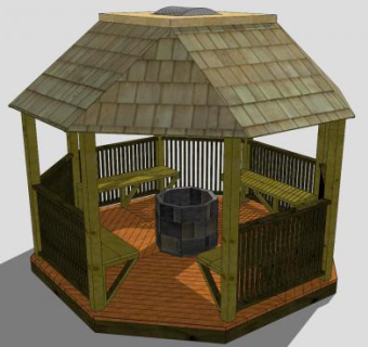 八角户外景观亭SU模型下载_sketchup草图大师SKP模型