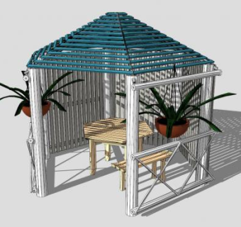 现代户外景观六角亭SU模型下载_sketchup草图大师SKP模型