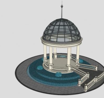 现代观景石亭走道SU模型下载_sketchup草图大师SKP模型