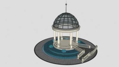 现代观景石亭走道SU模型下载_sketchup草图大师SKP模型