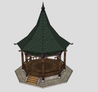 日式尖顶木制花纹凉亭SU模型下载_sketchup草图大师SKP模型