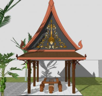 泰式佛寺风格凉亭SU模型下载_sketchup草图大师SKP模型