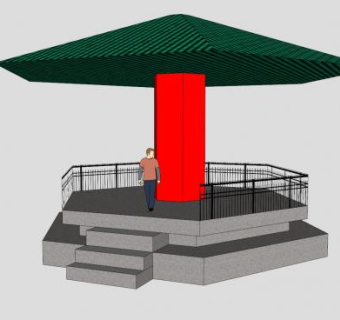 仿古单柱护栏凉亭SU模型下载_sketchup草图大师SKP模型