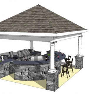 现代户外厨台烧烤亭SU模型下载_sketchup草图大师SKP模型