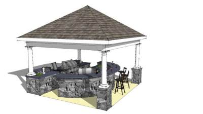 现代户外厨台烧烤亭SU模型下载_sketchup草图大师SKP模型