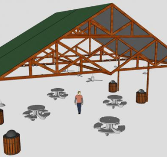 大型公园休憩凉亭SU模型下载_sketchup草图大师SKP模型
