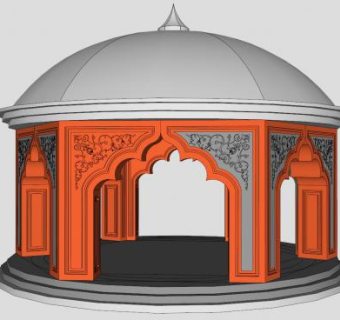 圆顶雕花拱门凉亭SU模型下载_sketchup草图大师SKP模型