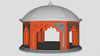 圆顶雕花拱门凉亭SU模型下载_sketchup草图大师SKP模型