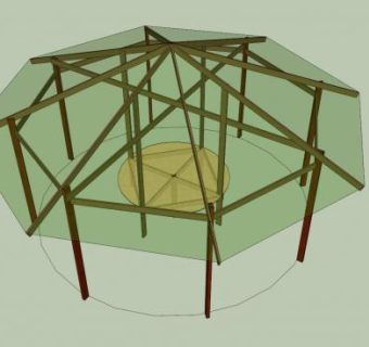 木构架八柱玻璃亭SU模型下载_sketchup草图大师SKP模型
