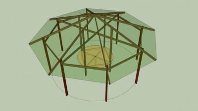 木构架八柱玻璃亭SU模型下载_sketchup草图大师SKP模型