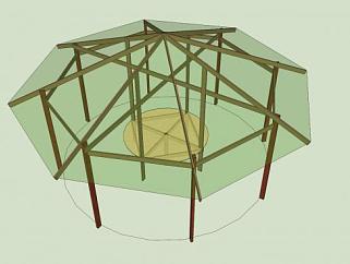 木构架八柱玻璃亭SU模型下载_sketchup草图大师SKP模型