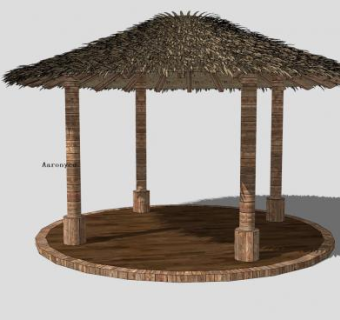 木支柱茅草亭SU模型下载_sketchup草图大师SKP模型