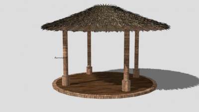 木支柱茅草亭SU模型下载_sketchup草图大师SKP模型
