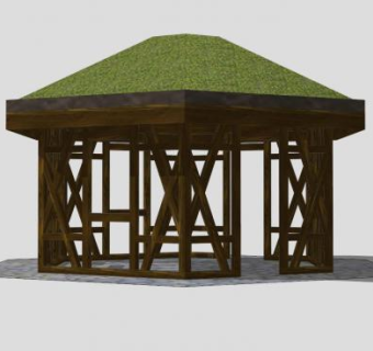 新中式木作凉亭SU模型下载_sketchup草图大师SKP模型