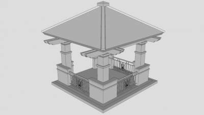 新中式四角雕花护栏凉亭SU模型下载_sketchup草图大师SKP模型