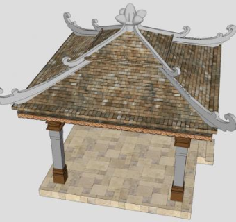 东南亚风格复古亭子SU模型下载_sketchup草图大师SKP模型