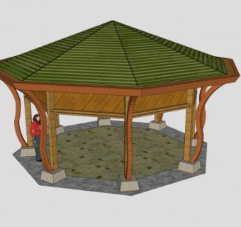 新中式八角木亭SU模型下载_sketchup草图大师SKP模型