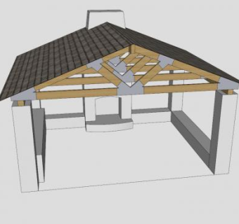 现代壁炉休憩凉亭SU模型下载_sketchup草图大师SKP模型