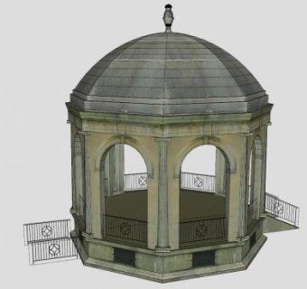 古典圆顶护栏观景亭SU模型下载_sketchup草图大师SKP模型
