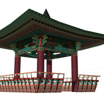 韩国攒尖式雕艺凉亭SU模型下载_sketchup草图大师SKP模型