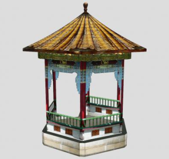 中式园林六角攒尖亭SU模型下载_sketchup草图大师SKP模型
