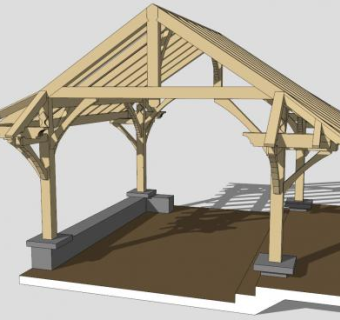 公园木架休憩亭子SU模型下载_sketchup草图大师SKP模型