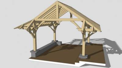 公园木架休憩亭子SU模型下载_sketchup草图大师SKP模型