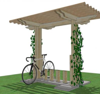 现代藤蔓木棚自行车架SU模型下载_sketchup草图大师SKP模型