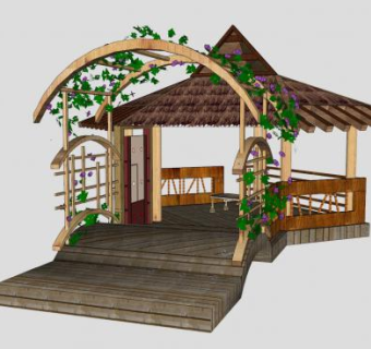 现代园林藤蔓木凉亭SU模型下载_sketchup草图大师SKP模型