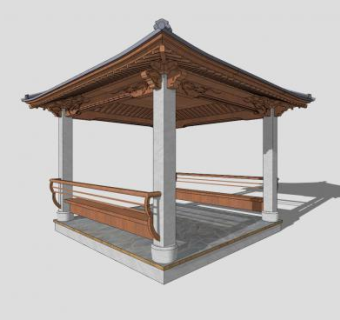 中式园林四角攒尖亭SU模型下载_sketchup草图大师SKP模型