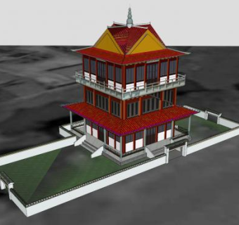 浙江海盐潮音阁SU模型下载_sketchup草图大师SKP模型