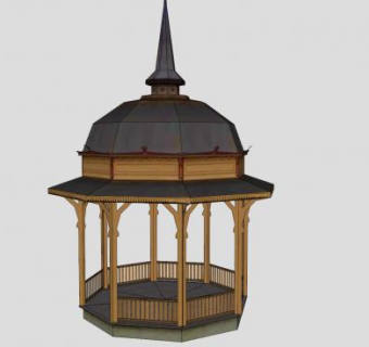新中式八角尖顶木亭SU模型下载_sketchup草图大师SKP模型