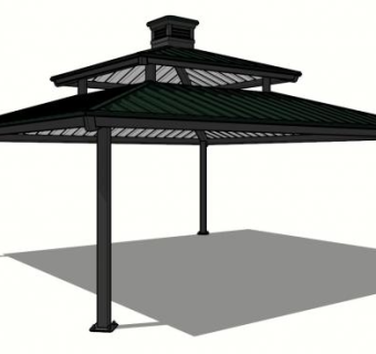现代四角户外凉亭SU模型下载_sketchup草图大师SKP模型