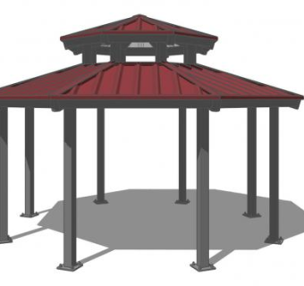现代八角重檐亭子SU模型下载_sketchup草图大师SKP模型