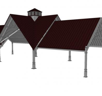 新中式十字凉亭SU模型下载_sketchup草图大师SKP模型