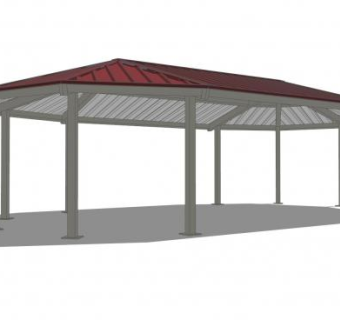 现代八角拉伸亭子SU模型下载_sketchup草图大师SKP模型