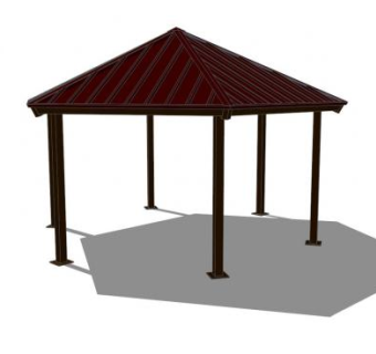 现代六角单檐亭子SU模型下载_sketchup草图大师SKP模型