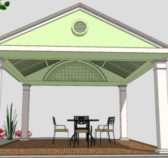 别墅花园休憩凉亭SU模型下载_sketchup草图大师SKP模型