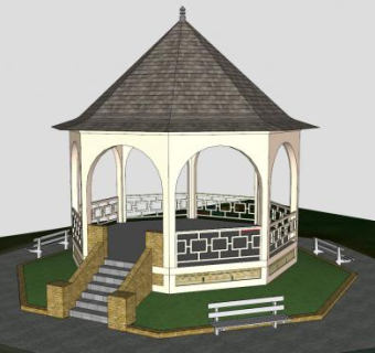 新中式园林凉亭SU模型下载_sketchup草图大师SKP模型