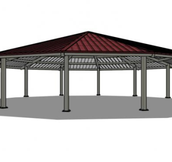 现代十二角单檐凉亭SU模型下载_sketchup草图大师SKP模型